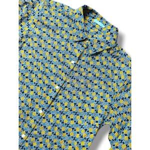 J McLaughlin Womens Lois Shirt Blue Yellow Pineapple Print Button Up Blouse Sz S